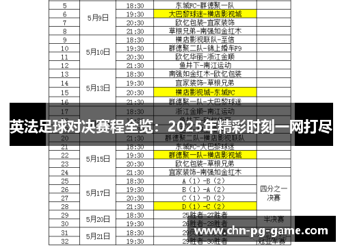 英法足球对决赛程全览：2025年精彩时刻一网打尽