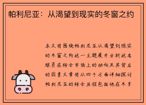 帕利尼亚：从渴望到现实的冬窗之约